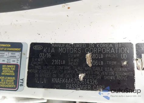 2016 Kia Forte Lx из США, поврежденный, VIN KNAFK4A67G5614326